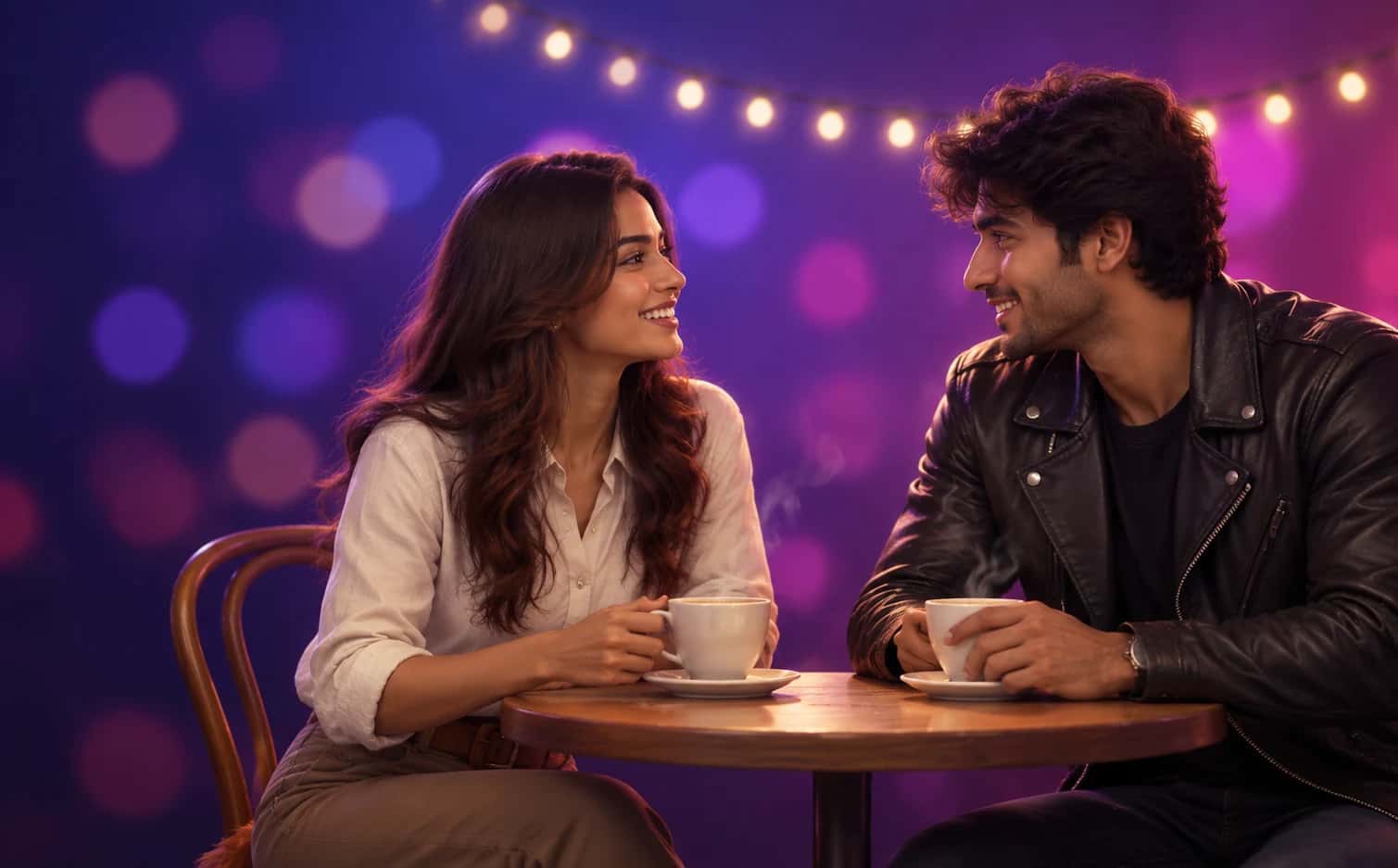 The same café date, with the two people shown as themselves