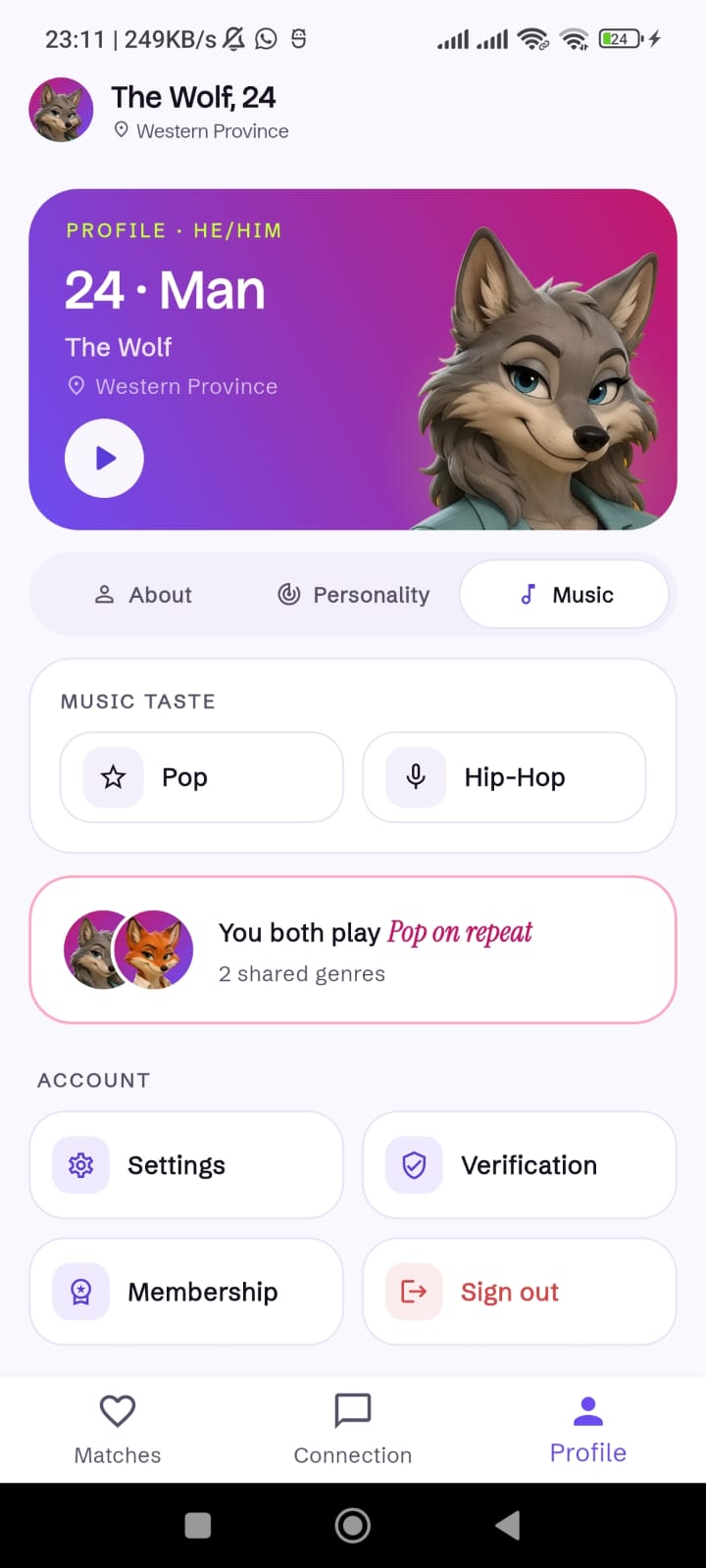 Pearmo music match screen
